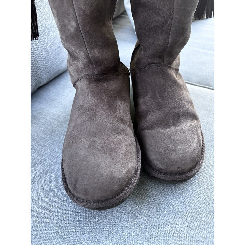 UGG Plumdale Tassel Tall Genuine Sheepskin Boots Sz 8 Zip Espresso Suede 1894 - Picture 7 of 16